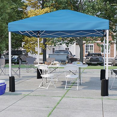 Flash Furniture Otis 10' x 10' Wheeled Pop Up Canopy Tent, 6' Folding Table, & 4 Folding Chairs Set