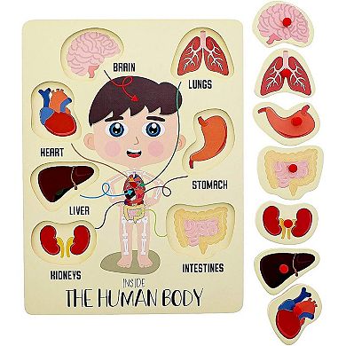 Educational Wood Peg Anatomy Puzzle Game for Kids, Human Body Parts (2 Pack)
