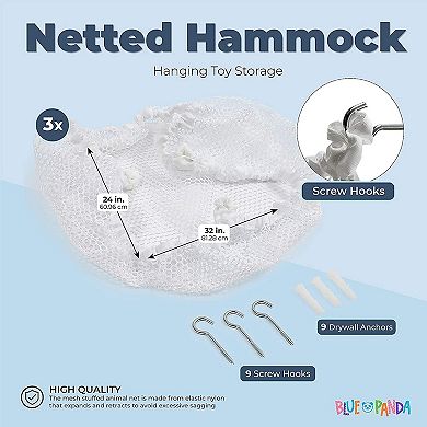 Stuffed Animal Storage Hammock for Small Soft Toys (White, 32 x 24 Inches)