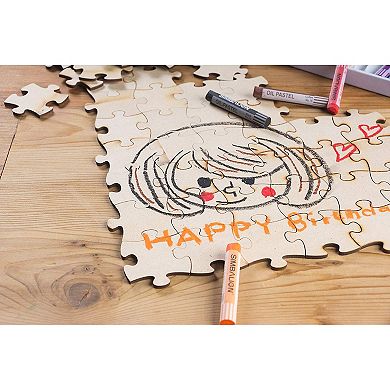100 Blank Wooden Puzzle Pieces for Crafts, DIY Unfinished Jigsaw Puzzles (1.9 x 1.6 In)