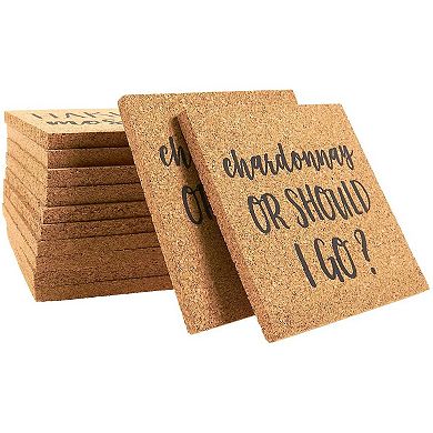 Juvale Square Cork Coasters with Funny Quotes (12 Pack)