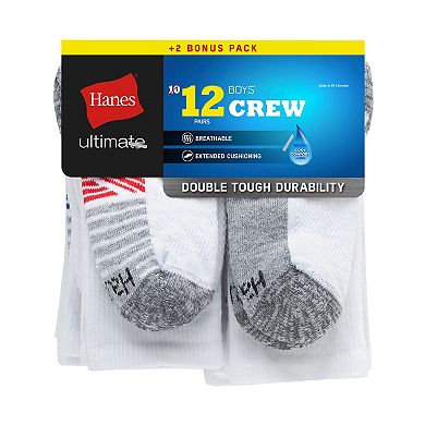 Boys 4-20 Hanes Ultimate 10+2 Bonus Pack Crew Socks