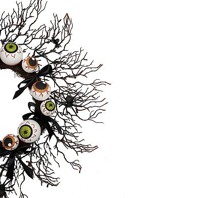 Northlight Eyeballs Spiders Halloween Twig Wreath