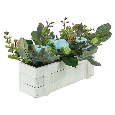 Northlight 18-in. White Wooden Box of Foliage and Pumpkins Thanksgiving Decoration