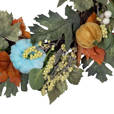 Northlight Green and Orange Foliage and Gourds Thanksgiving Artificial Wreath 22-in.