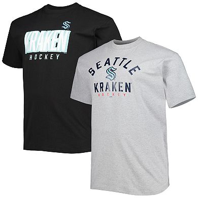 Men's Black/Heather Gray Seattle Kraken Big & Tall Two-Pack T-Shirt Set