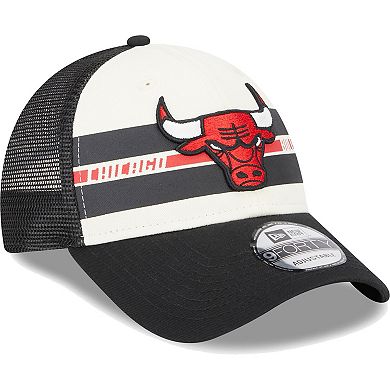 Men's New Era Chicago Bulls Black Stripes 9FORTY Trucker Snapback Hat