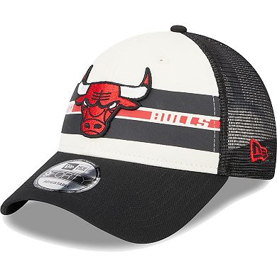 Men's New Era Chicago Bulls Black Stripes 9FORTY Trucker Snapback Hat