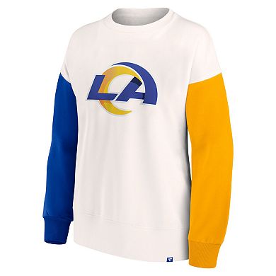 Women's Fanatics Branded White Los Angeles Rams Colorblock Primary Logo Pullover Sweatshirt