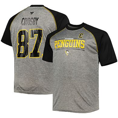 Men's Fanatics Branded Sidney Crosby Heather Gray/Black Pittsburgh Penguins Big & Tall Contrast Raglan Name & Number T-Shirt