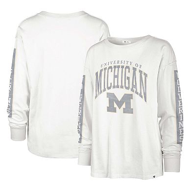 Women's '47 White Michigan Wolverines Statement SOA 3-Hit Long Sleeve T-Shirt