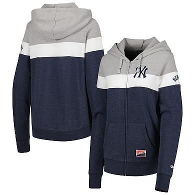 Women's New Era Heather Navy New York Yankees Colorblock Full-Zip Hoodie Jacket