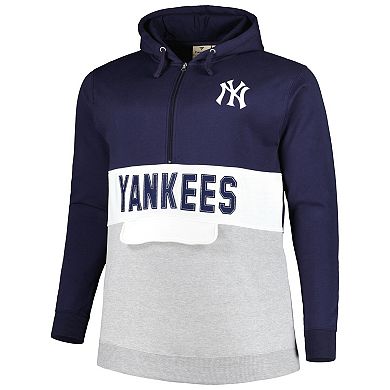 Men's Navy/White New York Yankees Big & Tall Fleece Half-Zip Hoodie