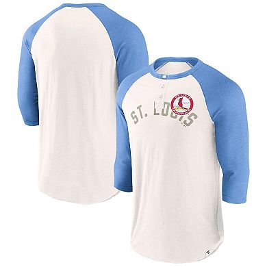 Men's Fanatics Branded White/Light Blue St. Louis Cardinals Backdoor Slider Raglan 3/4-Sleeve T-Shirt