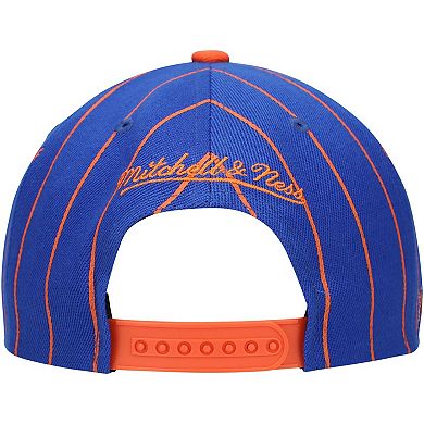 Men's Mitchell & Ness Blue/Orange New York Knicks Hardwood Classics Pinstripe Snapback Hat