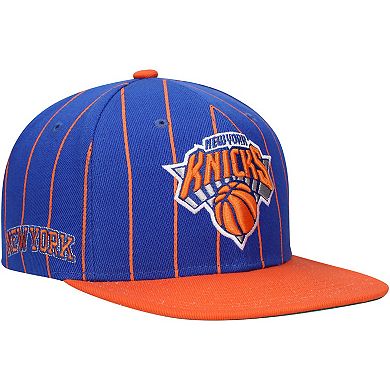 Men's Mitchell & Ness Blue/Orange New York Knicks Hardwood Classics Pinstripe Snapback Hat