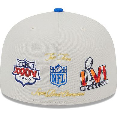 Men's New Era Khaki/Royal Los Angeles Rams Super Bowl Champions Patch 59FIFTY Fitted Hat