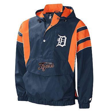 Men's Starter Navy Detroit Tigers Impact Hoodie Half-Zip Jacket