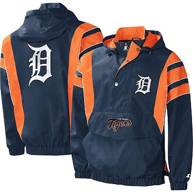 Men's Starter Navy Detroit Tigers Impact Hoodie Half-Zip Jacket