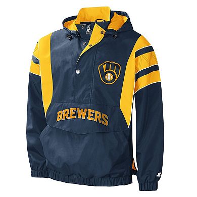 Men's Starter Navy Milwaukee Brewers Impact Hoodie Half-Zip Jacket