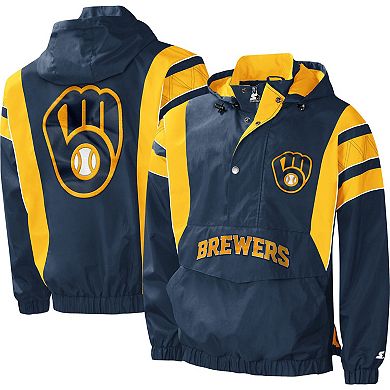 Men's Starter Navy Milwaukee Brewers Impact Hoodie Half-Zip Jacket