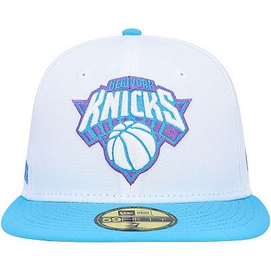 Men's New Era White New York Knicks Vice Blue Side Patch 59FIFTY Fitted Hat