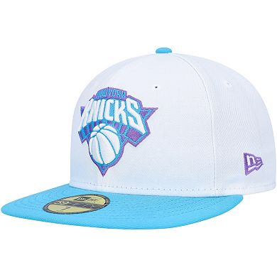 Men's New Era White New York Knicks Vice Blue Side Patch 59FIFTY Fitted Hat