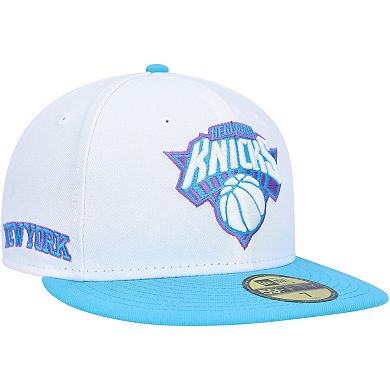 Men's New Era White New York Knicks Vice Blue Side Patch 59FIFTY Fitted Hat