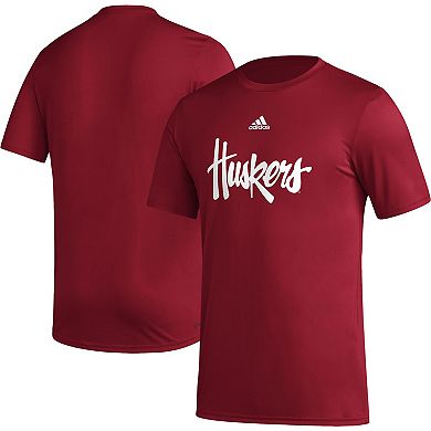 Men's adidas Scarlet Nebraska Huskers Basics Secondary Pre-Game AEROREADY T-Shirt