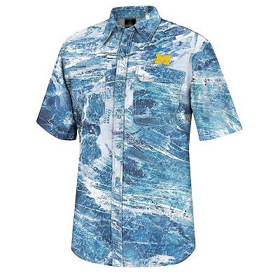 Men's Colosseum  Blue Michigan Wolverines Realtree Aspect Charter Full-Button Fishing Shirt