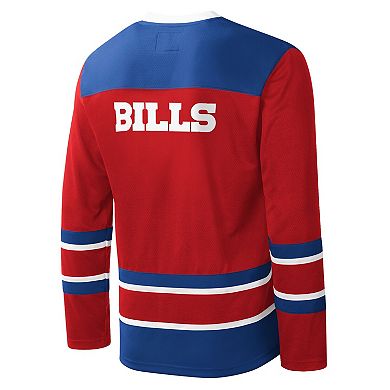Men's Starter Red Buffalo Bills Cross-Check V-Neck Long Sleeve T-Shirt