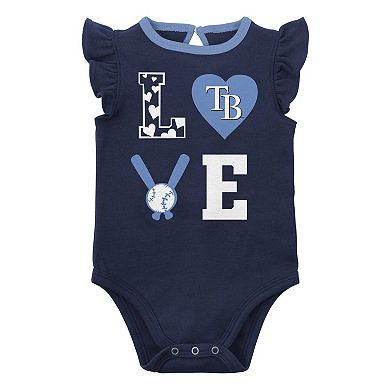 Newborn & Infant Navy/Light Blue Tampa Bay Rays Three-Piece Love of Baseball Bib Bodysuit & Booties Set