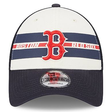 Men's New Era White/Navy Boston Red Sox Team Stripe Trucker 9FORTY Snapback Hat