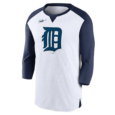 Men's Nike White/Navy Detroit Tigers Rewind 3/4-Sleeve T-Shirt