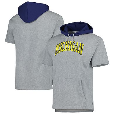 Men's Mitchell & Ness Heather Gray Michigan Wolverines PostgameÂ Short Sleeve Pullover Hoodie
