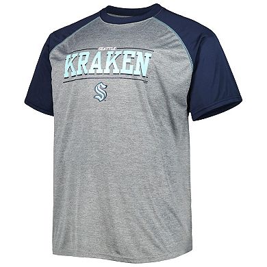 Men's Heather Gray Seattle Kraken Big & Tall Logo Raglan T-Shirt