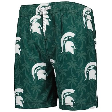 Youth Wes & Willy  Green Michigan State Spartans Palm Tree Swim Shorts