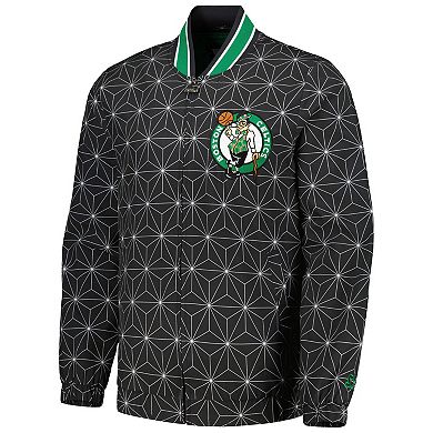 Men's Starter Black Boston Celtics In-Field Play Fashion Satin Full-Zip Varsity Jacket