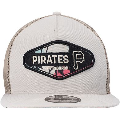 Men's New Era Natural Pittsburgh Pirates Retro Beachin' Patch A-Frame Trucker 9FIFTY Snapback Hat