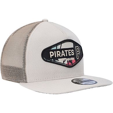 Men's New Era Natural Pittsburgh Pirates Retro Beachin' Patch A-Frame Trucker 9FIFTY Snapback Hat