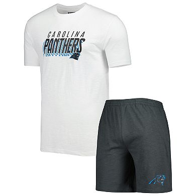 Men's Concepts Sport Charcoal/White Carolina Panthers Downfield T-Shirt & Shorts Sleep Set