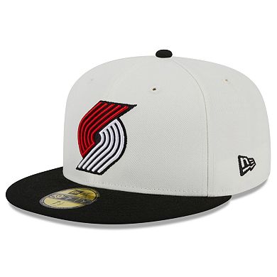 Men's New Era Cream/Black Portland Trail Blazers Retro City Conference Side Patch 59FIFTY Fitted Hat