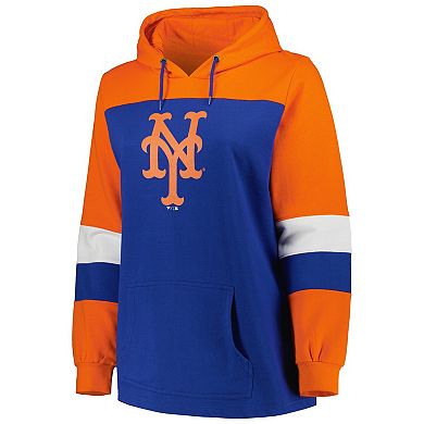 Women's Royal New York Mets Plus Size Colorblock Pullover Hoodie