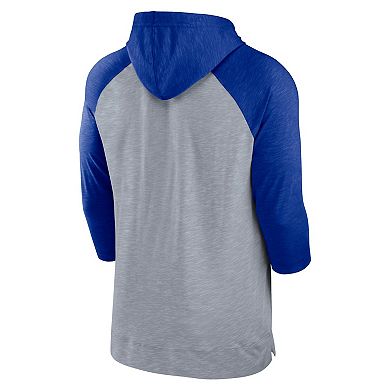 Men's Nike Heather Gray/Heather Royal Buffalo Bills Raglan 3/4-Sleeve Pullover Hoodie