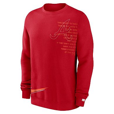 Men's Nike Red Atlanta Braves Statement Ball Game Fleece Pullover Sweatshirt