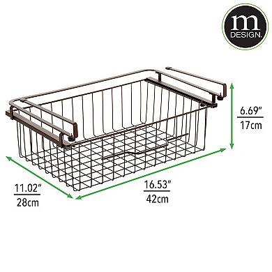 mDesign Metal Under Kitchen Pantry Shelf Hanging Bin Basket - 2 Pack