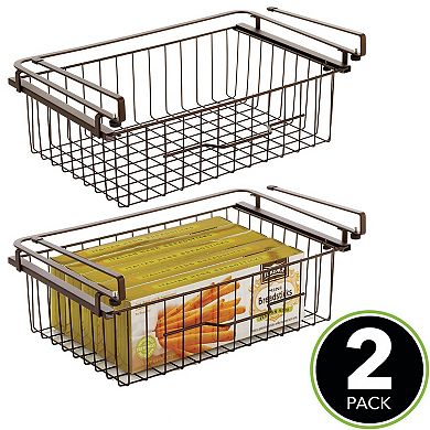 mDesign Metal Under Kitchen Pantry Shelf Hanging Bin Basket - 2 Pack