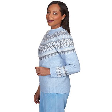 Petite Alfred Dunner Fair Isle Yoke Turtleneck Sweater