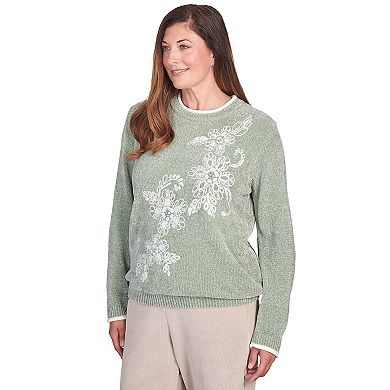 Petite Alfred Dunner Embroidered Chenille Crewneck Sweatshirt