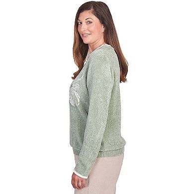 Petite Alfred Dunner Embroidered Chenille Crewneck Sweatshirt